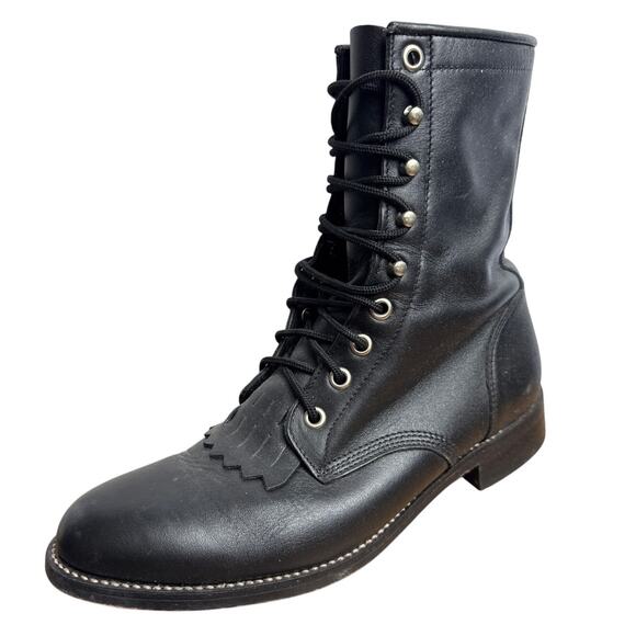 Justin Boots Shoes - Vintage Justin Boots Black Kiltie 6.5 Women's Lace Up Western Cowgirl Rodeo Shoe